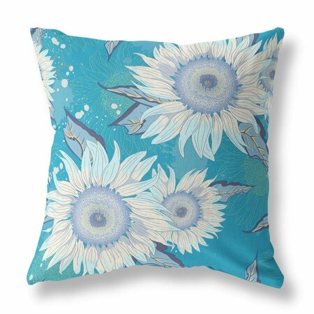 PALACEDESIGNS 20 in. Sunflower Indoor & Outdoor Zippered Throw Pillow Blue Aqua & White PA3108656